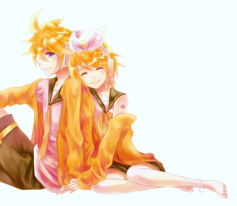 Vocaloid twins sitting together