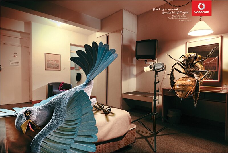 Vodacom ad with birds and a bee