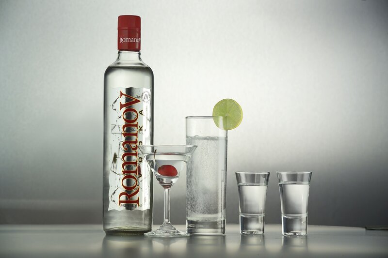Vodka bottle with drinks