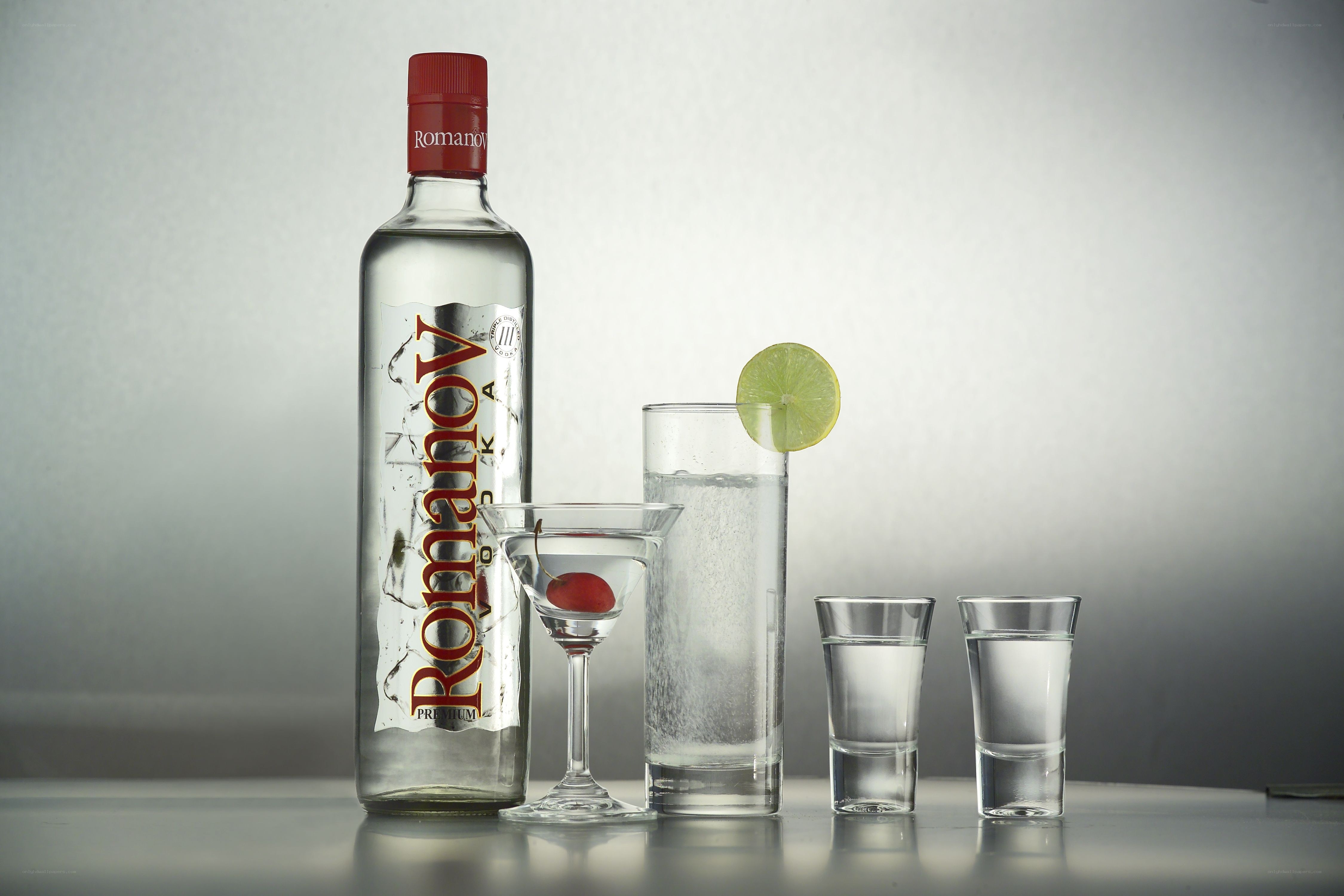 Vodka bottle with drinks