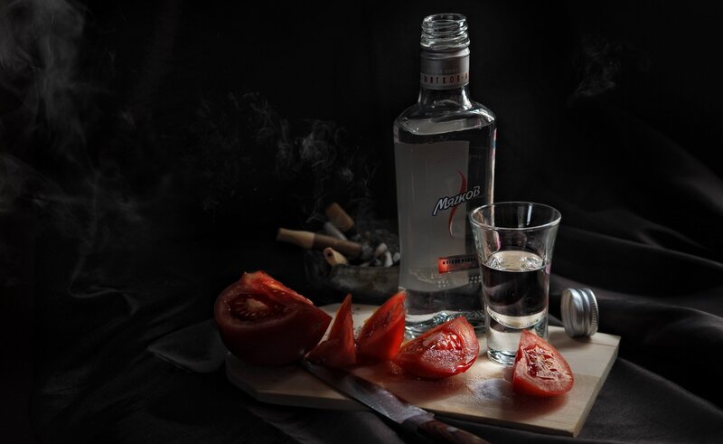 Vodka Bottle with Tomatoes