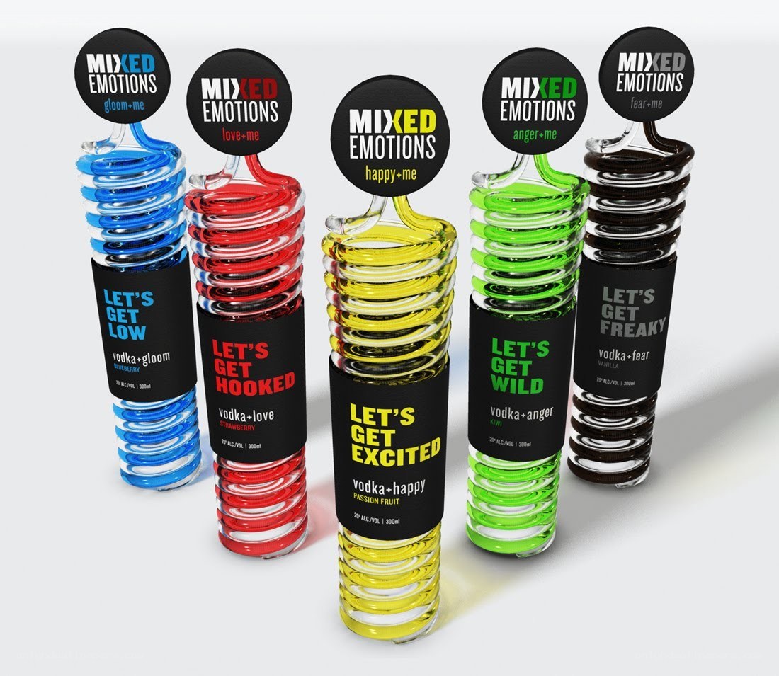 Vodka bottles with emotion themes