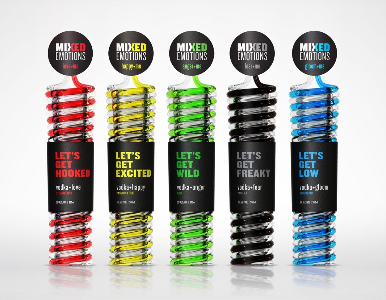 Vodka bottles with emotional themes