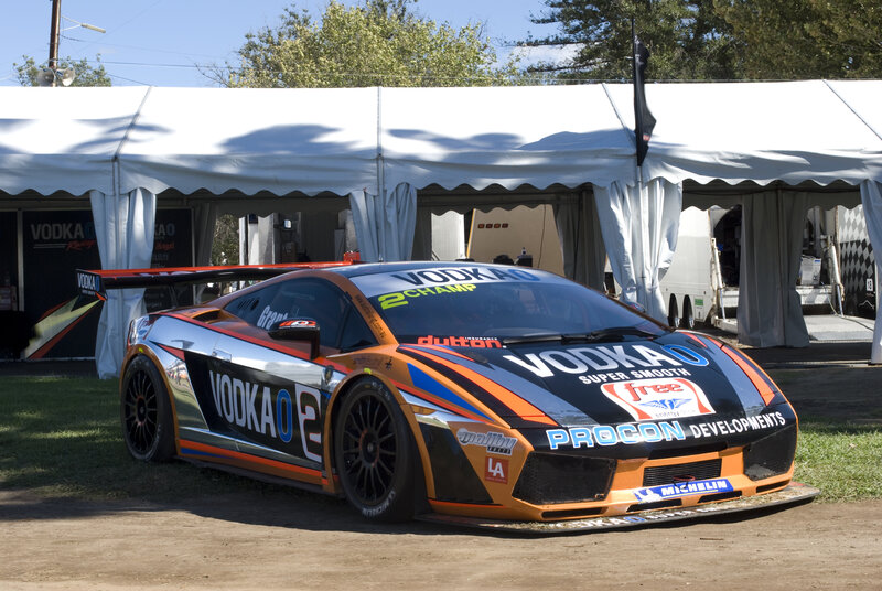 Vodka-sponsored race car at event