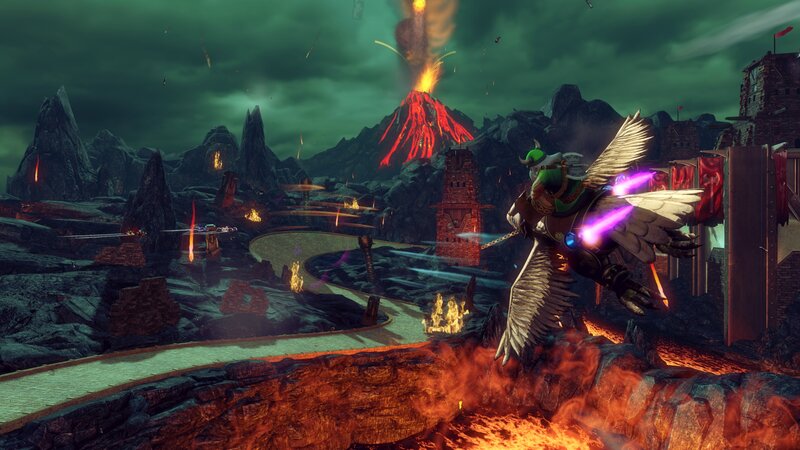 Volcanic battlefield with winged warrior