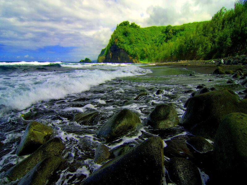 Volcanic Beach with Waves