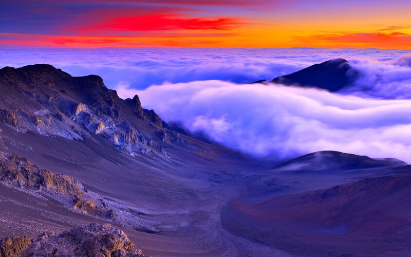 Volcanic Crater at Sunrise — Purple