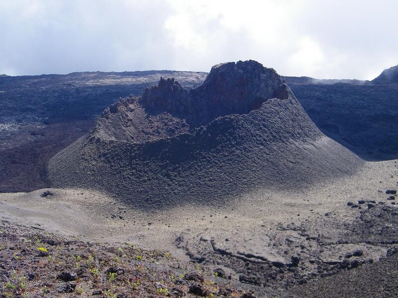 volcanic crater in lava field