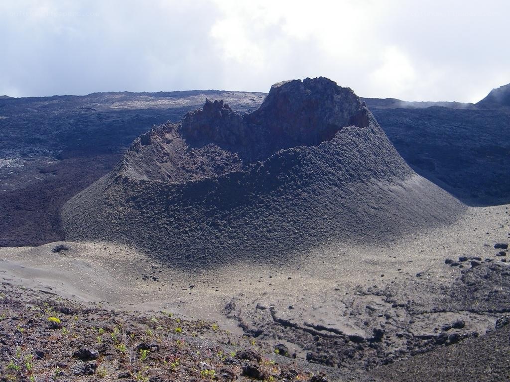 volcanic crater in lava field