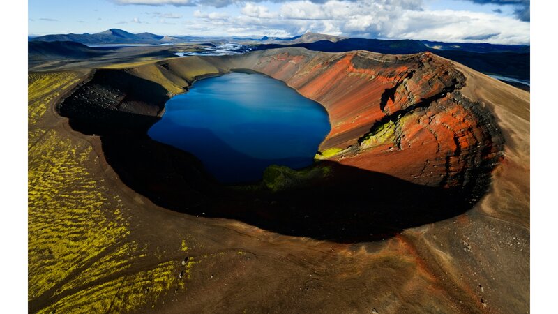 Volcanic Crater Lake — Blue, Dramatic, Afternoon, Photograph, Mountains, Lava Fields