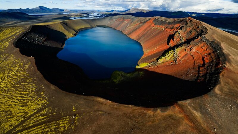 Volcanic Crater Lake — Blue, Dramatic, Afternoon, Photograph, Mountains, Lava