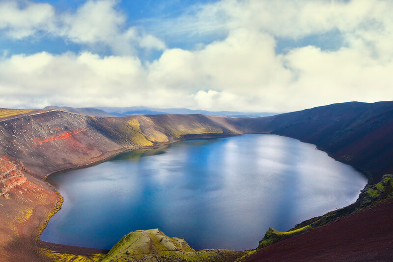 Volcanic Crater Lake — Blue, Serene, Afternoon, Photograph, Mountain