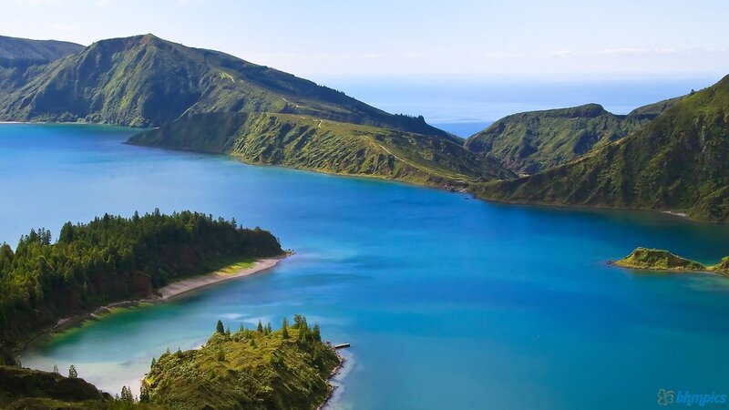Volcanic Crater Lake — Blue, Serene, Afternoon, Photograph, Mountains