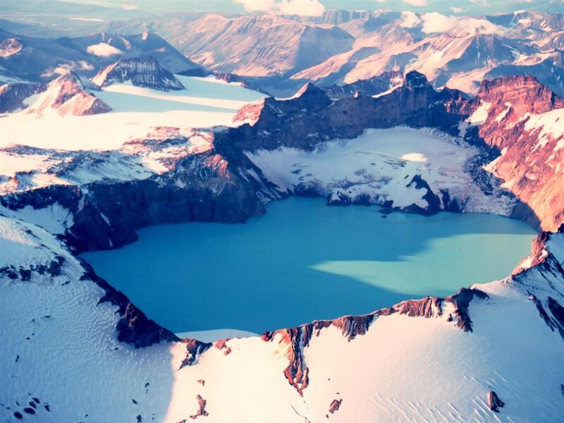 Volcanic Crater Lake — Blue, Serene, Morning