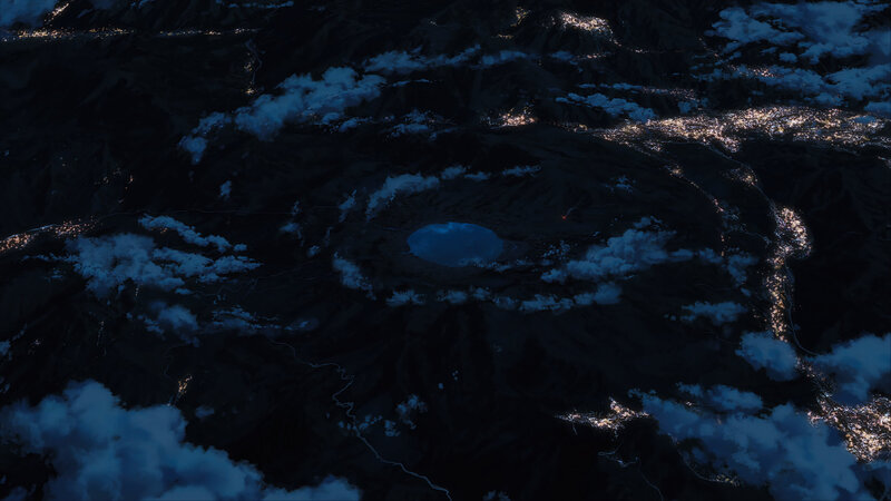Volcanic Crater Lake — Blue, Serene, Night, 3d Render
