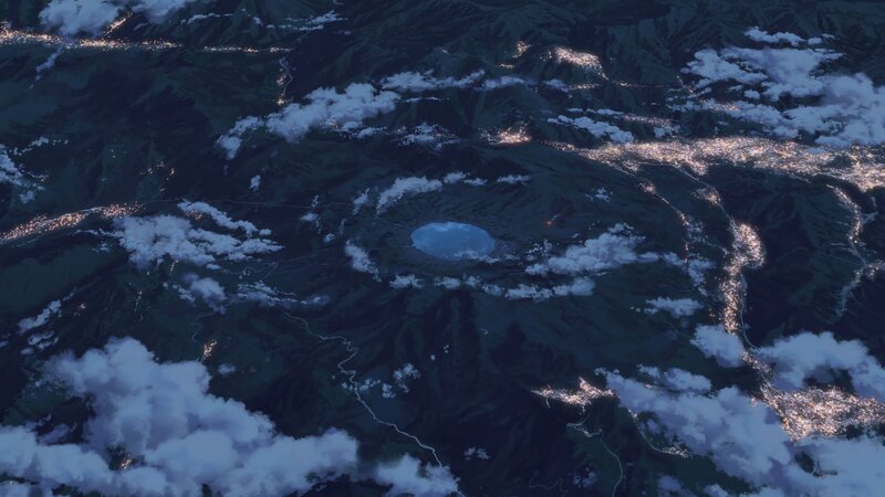 Volcanic Crater Lake — Blue, Serene, Night