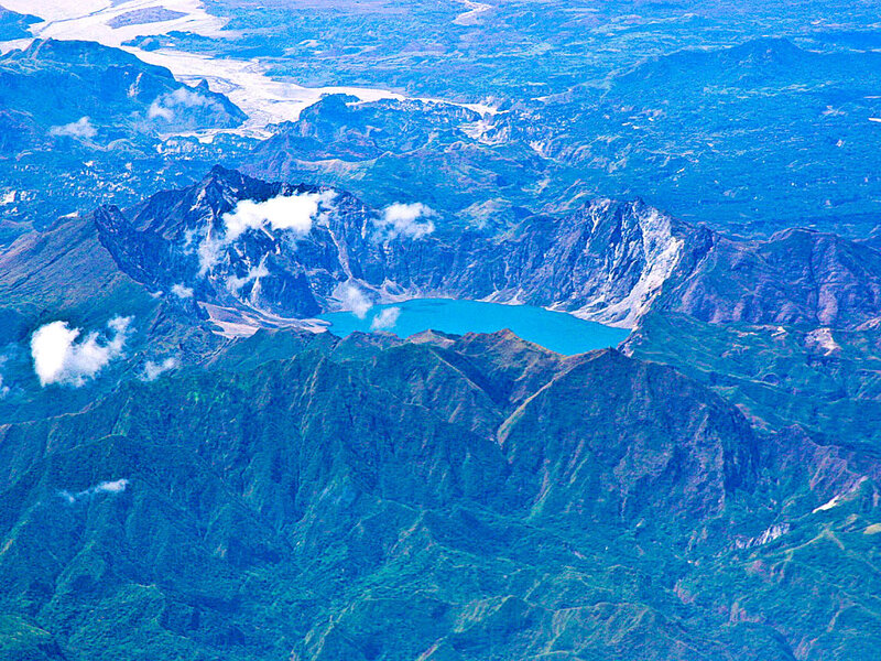 Volcanic Crater Lake — Blue, Serene, Photograph