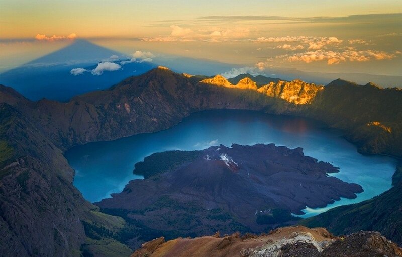 Volcanic Crater Lake — Blue, Serene, Sunrise, Photograph, Mountain
