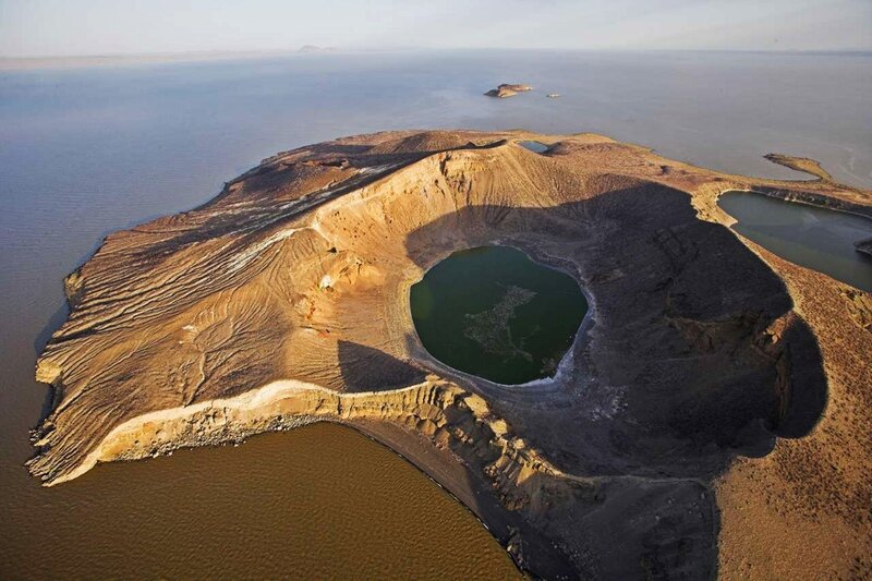 Volcanic Crater Lake — Brown, Dramatic