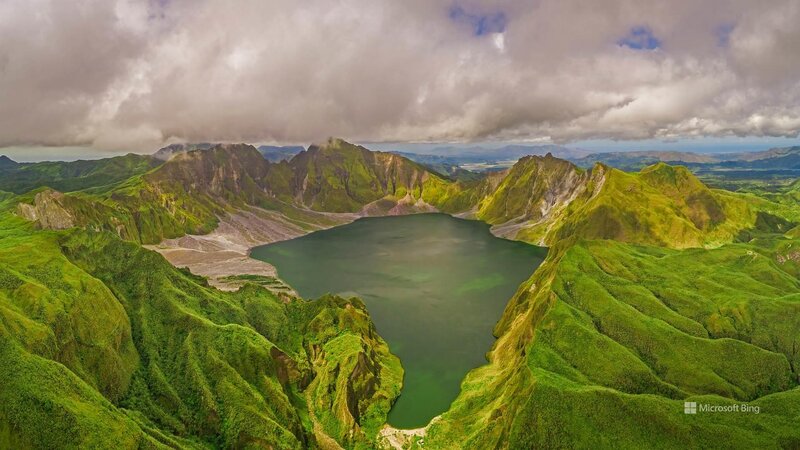 Volcanic Crater Lake — Green, Dramatic, Afternoon