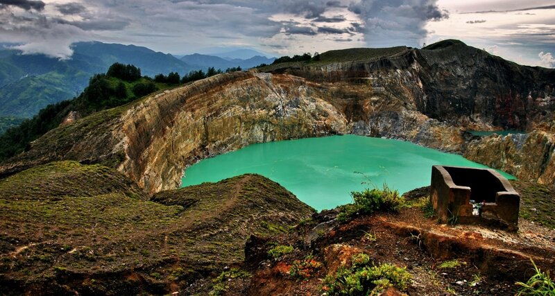 Volcanic Crater Lake — Green, Dramatic, Photograph, Mountain