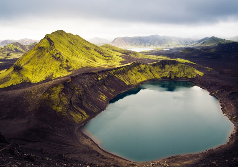Volcanic Crater Lake — Green, Dramatic
