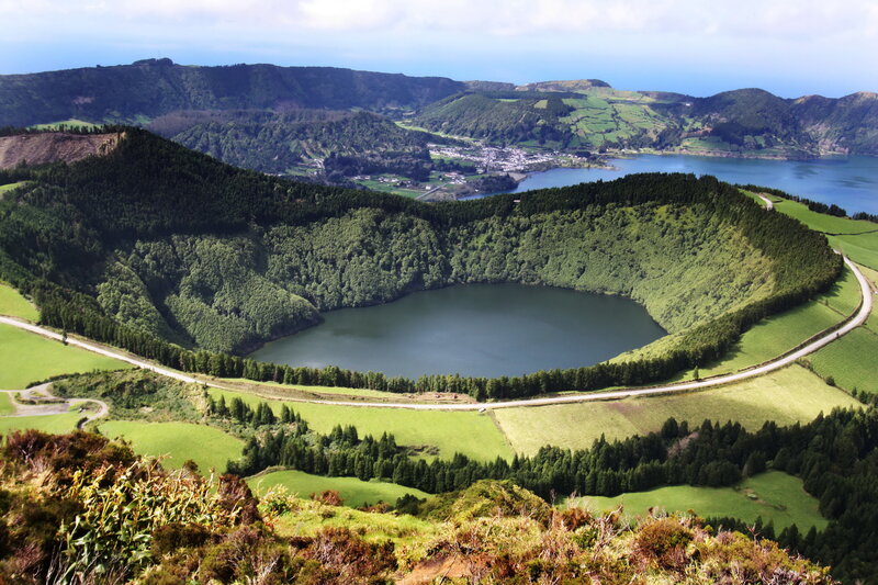 Volcanic Crater Lake — Green, Serene, Afternoon