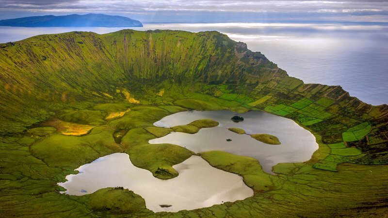 Volcanic Crater Lake — Green, Serene, Morning, Photograph