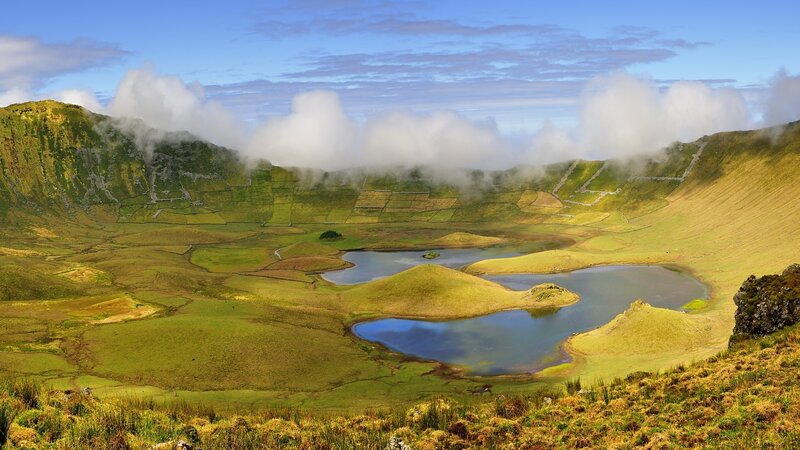Volcanic Crater Lake — Green, Serene