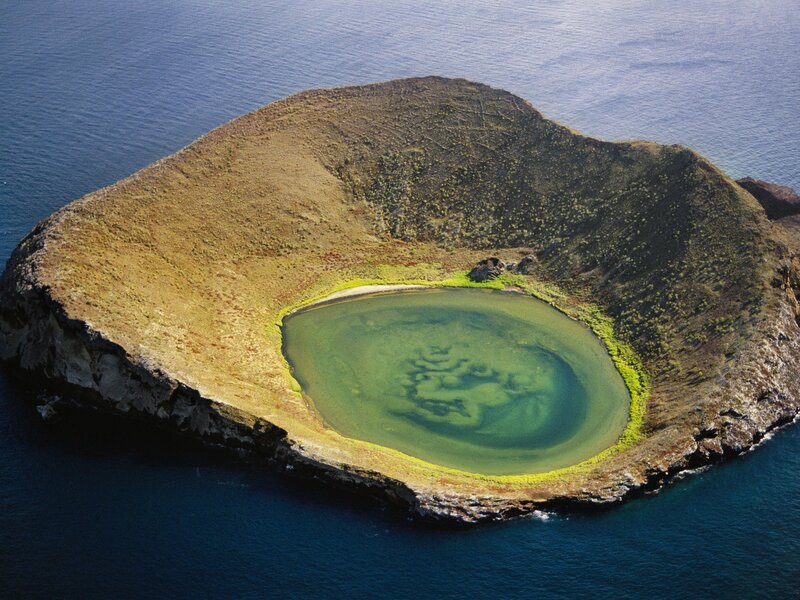 Volcanic crater lake island