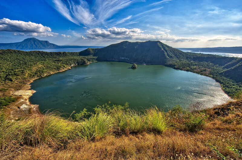 Volcanic crater lake landscape