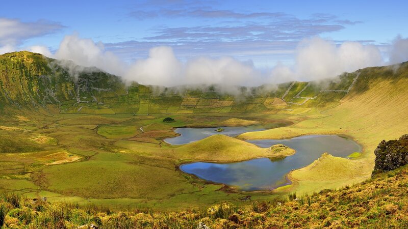 volcanic crater lake landscape