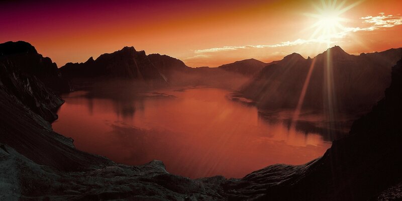 Volcanic Crater Lake — Orange, Dramatic