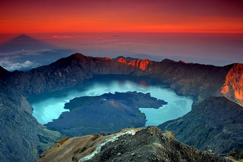 Volcanic Crater Lake — Red