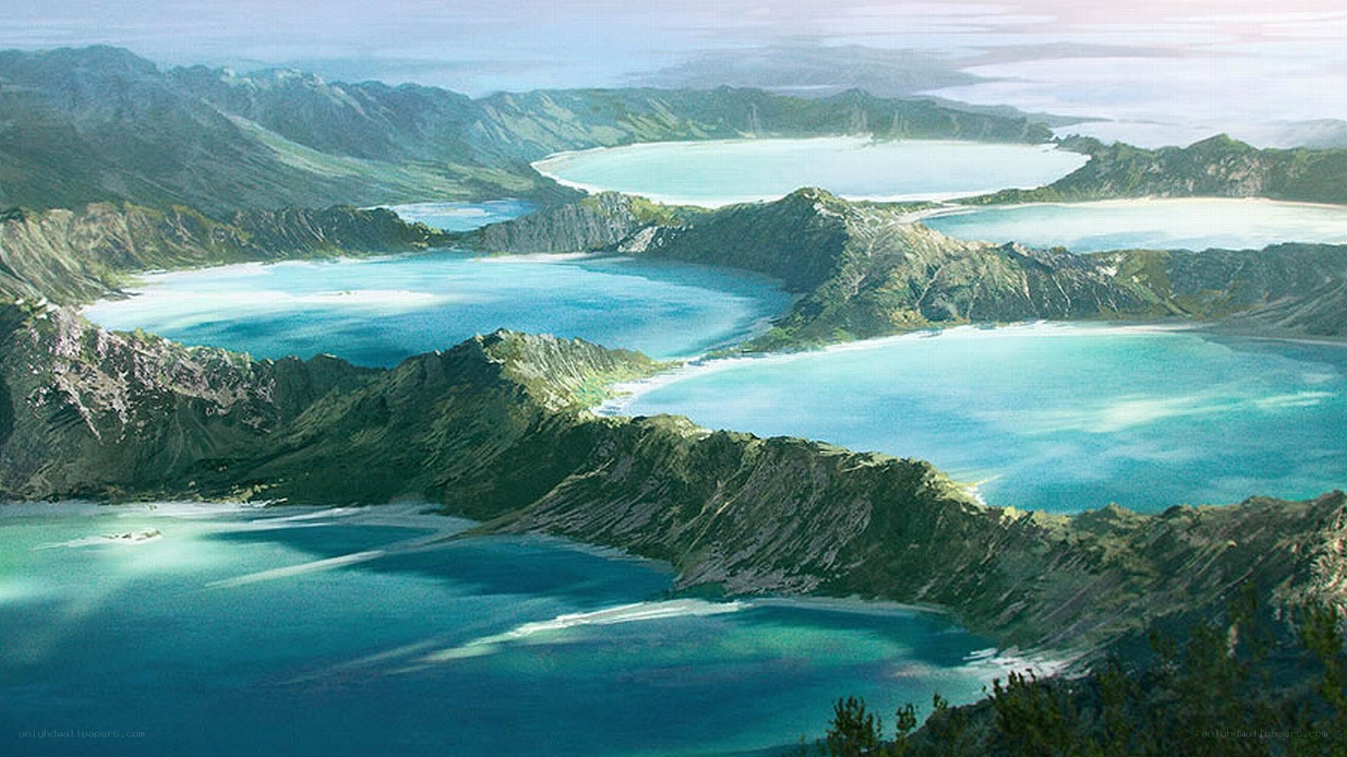 volcanic crater lakes landscape