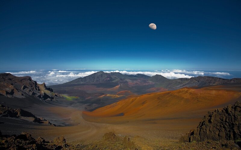 Volcanic Crater Landscape — Blue, Dramatic, Morning