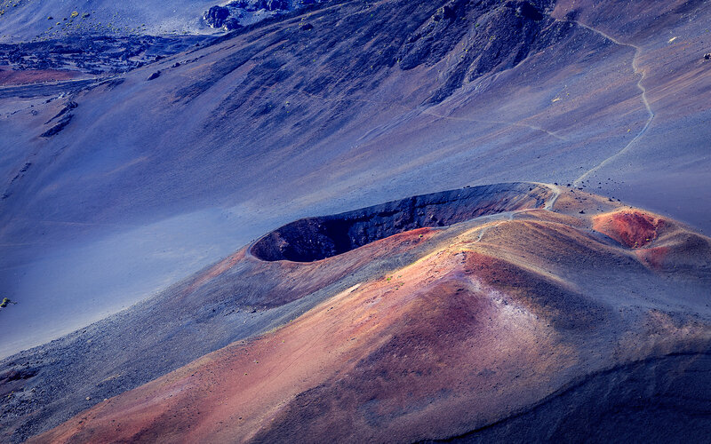 Volcanic Crater Landscape — Blue, Dramatic, Photograph