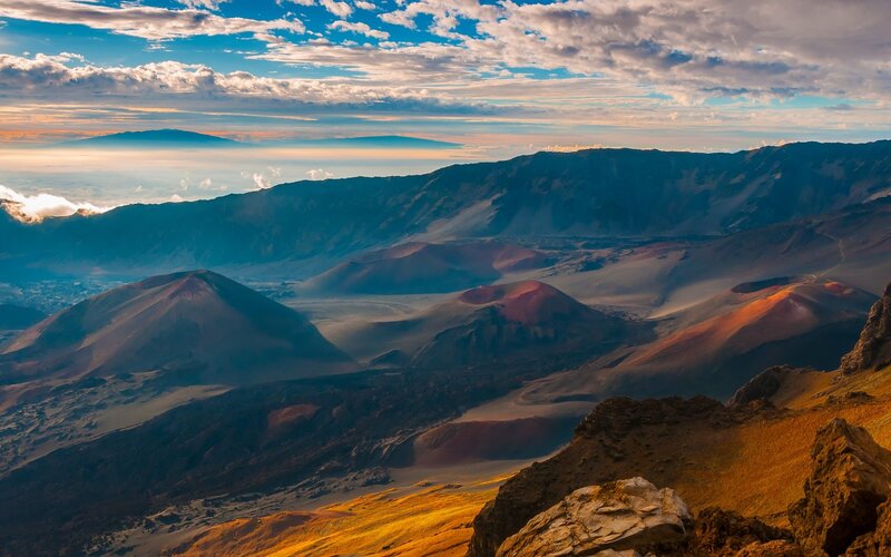 Volcanic Crater Landscape — Blue, Dramatic, Sunrise
