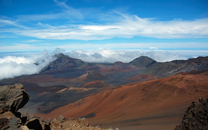 Volcanic Crater Landscape — Blue, Serene, Afternoon, Photograph, Mountains