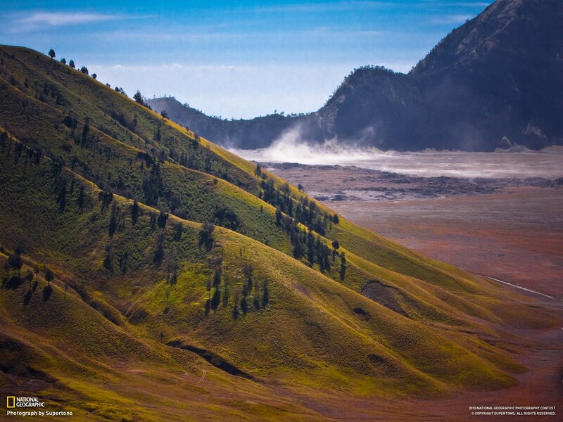 Volcanic Crater Landscape — Green, Dramatic, Afternoon