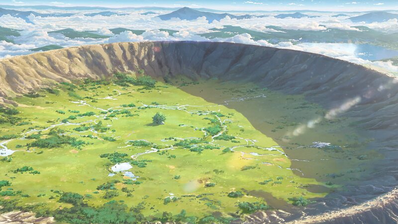 Volcanic Crater Landscape — Green, Serene, Afternoon