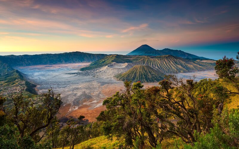 Volcanic Crater Landscape — Green, Serene