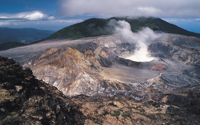 Volcanic Crater with Smoke — Gray