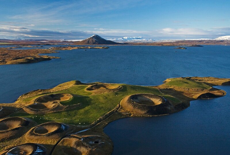 Volcanic craters by a lake