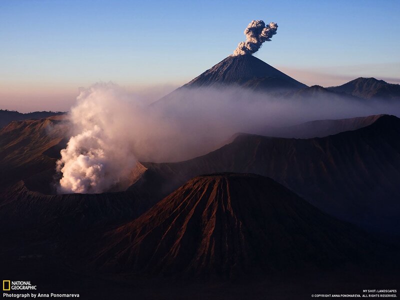 Volcanic eruption at dawn
