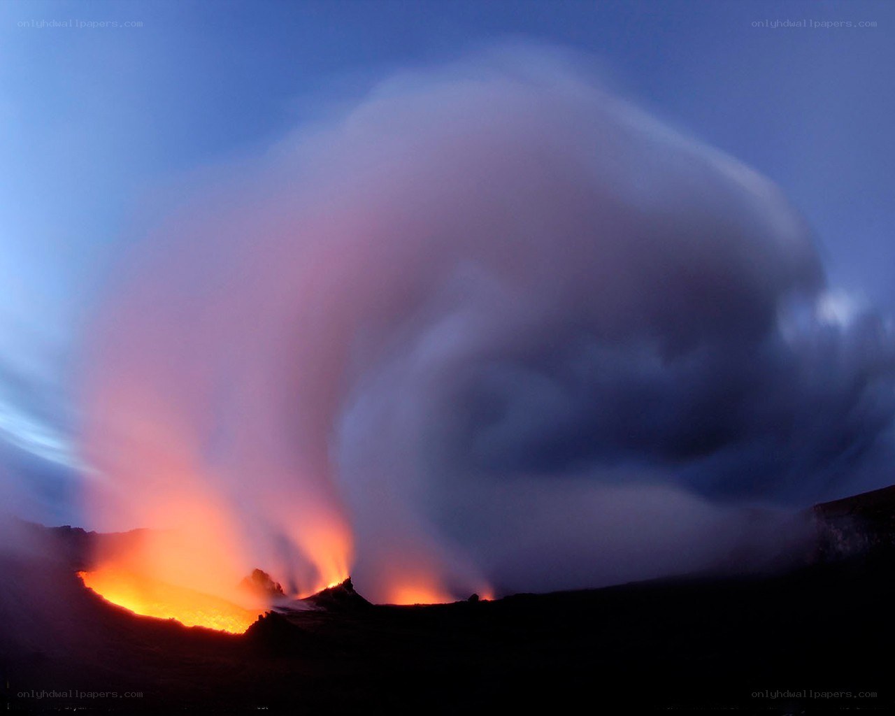 Volcanic eruption at dusk