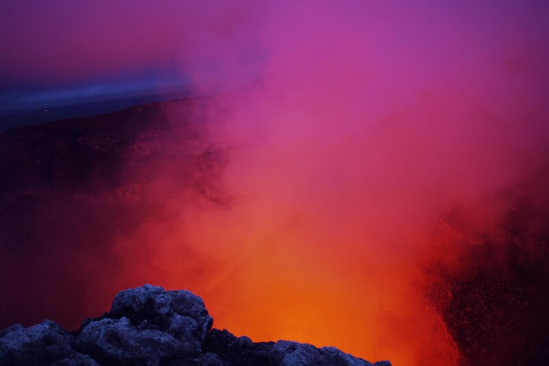 Volcanic eruption at dusk