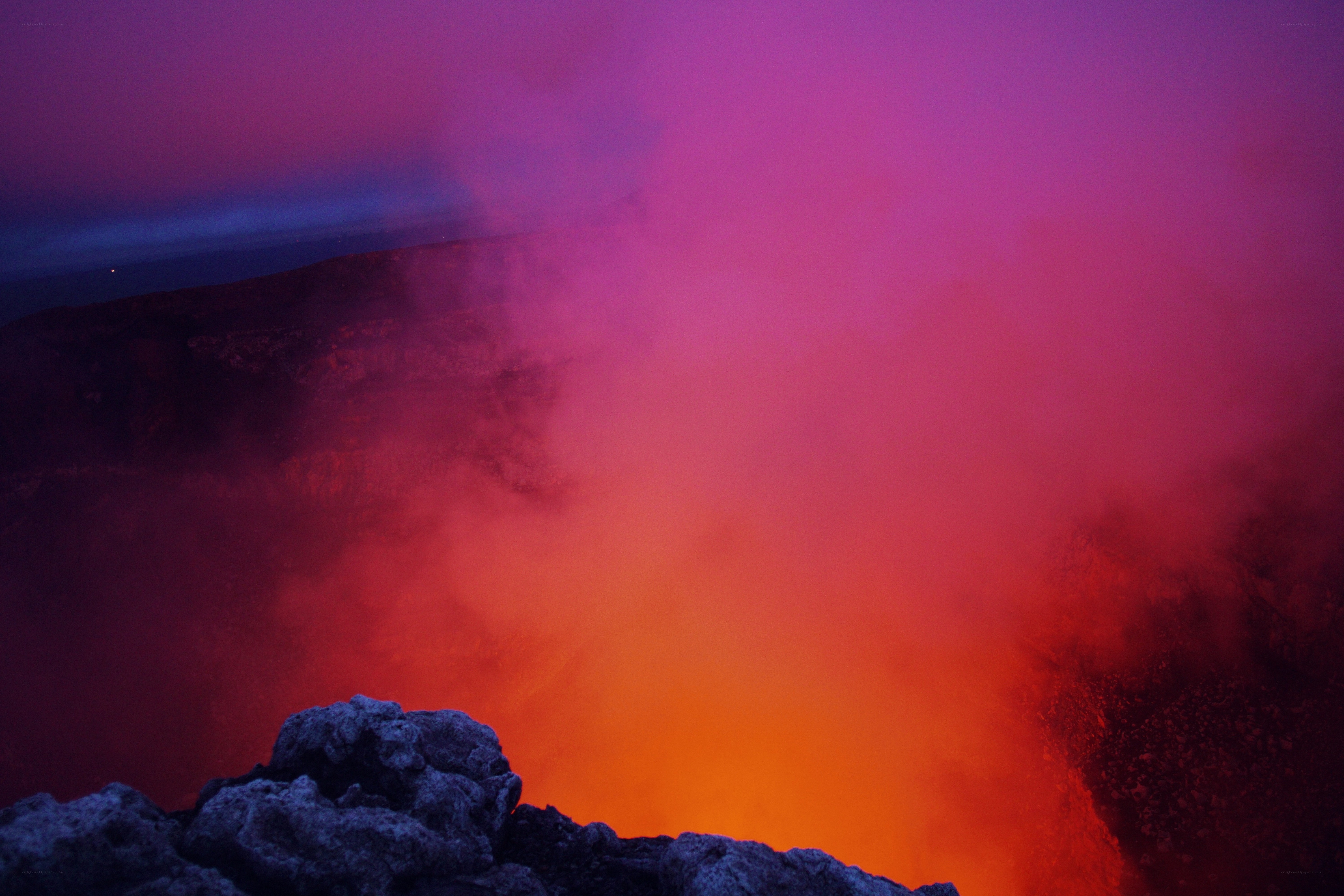 Volcanic eruption at dusk