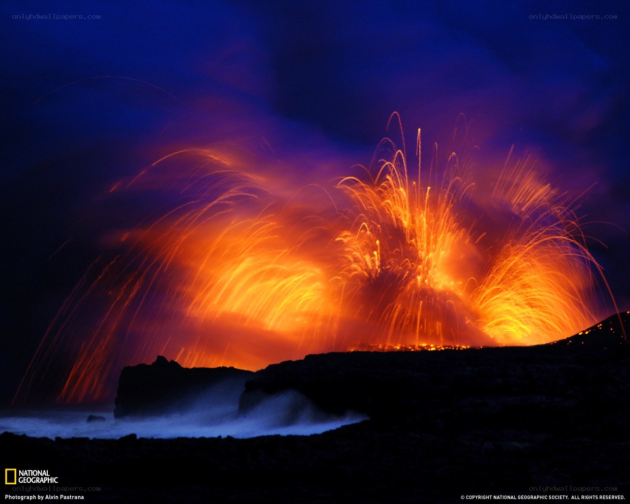 Volcanic Eruption at Night