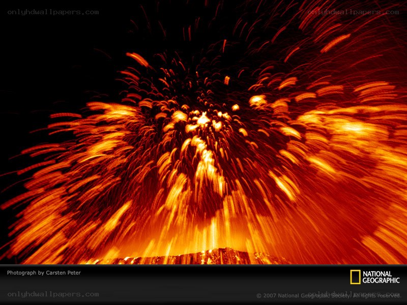 Volcanic Eruption at Night